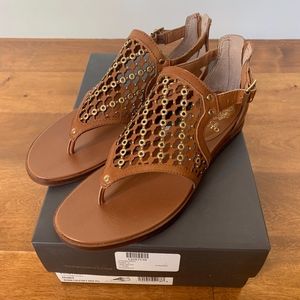 Vince Camuto Sitara Brown Sandal with Gold Accents